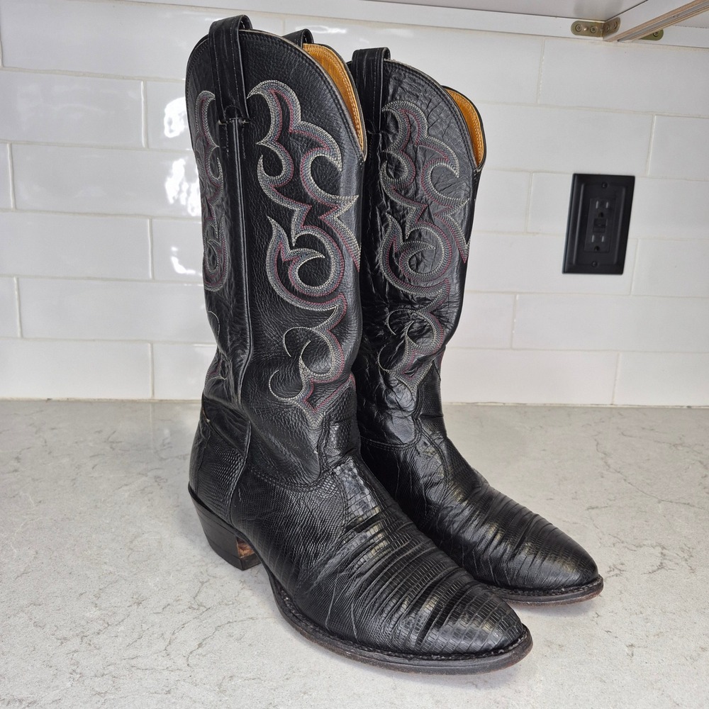 Nocona Cowboy Boots Lizard Skin 7.5 Black Mens